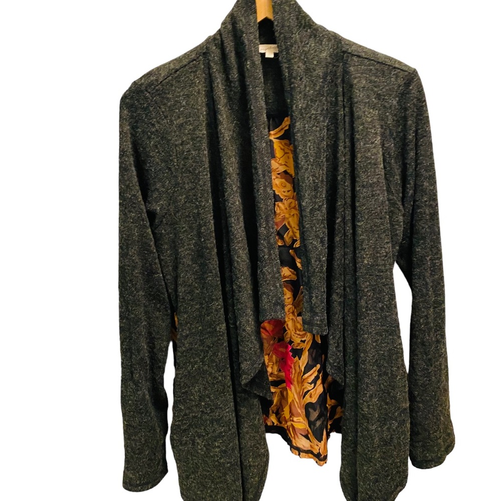 MYSTREE Gray Whimsigoth Open Cardigan with Orange Floral Burnout Velvet